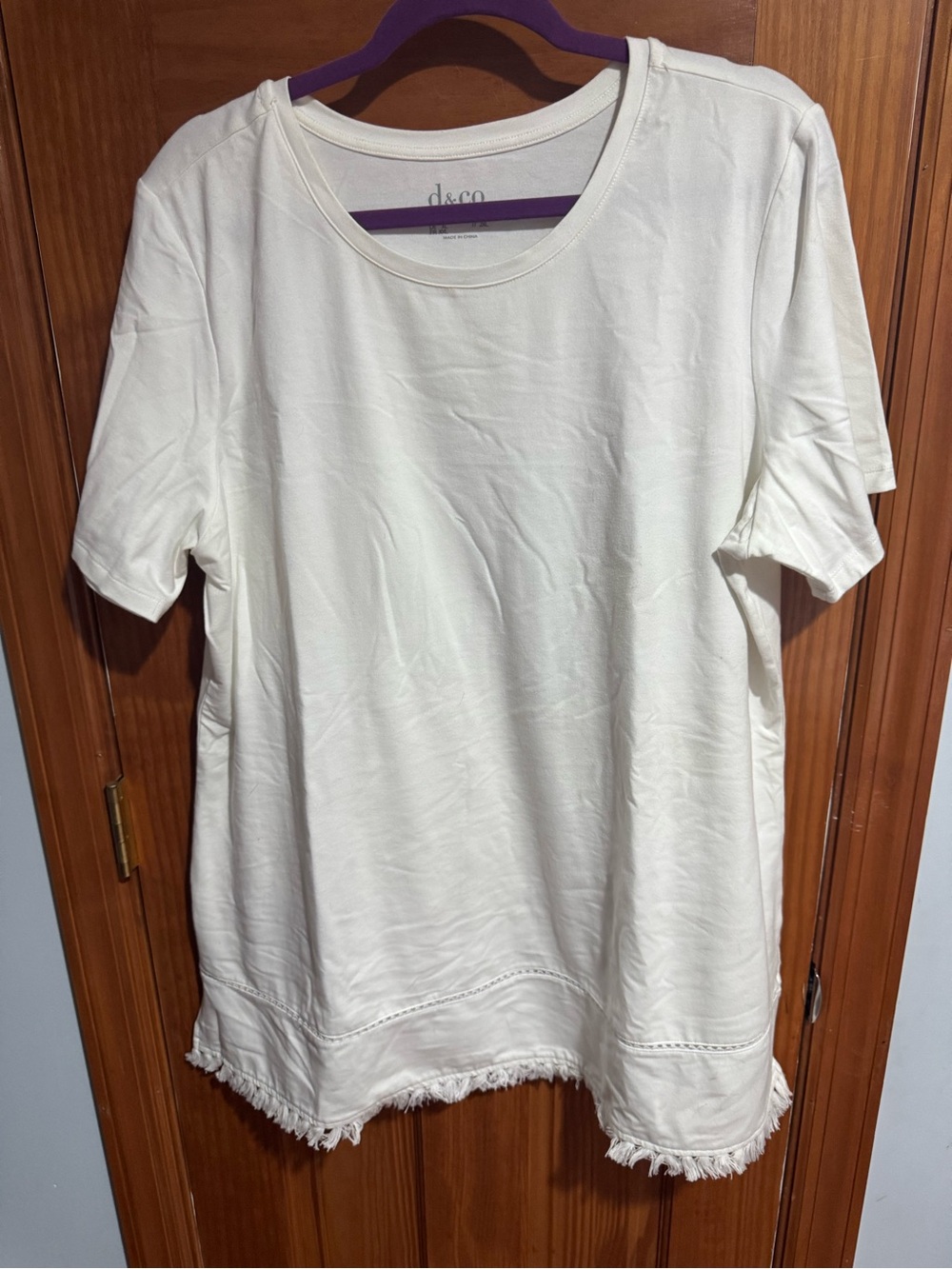 Denim&Co Cream Short Sleeve Fringe Hem Tunic